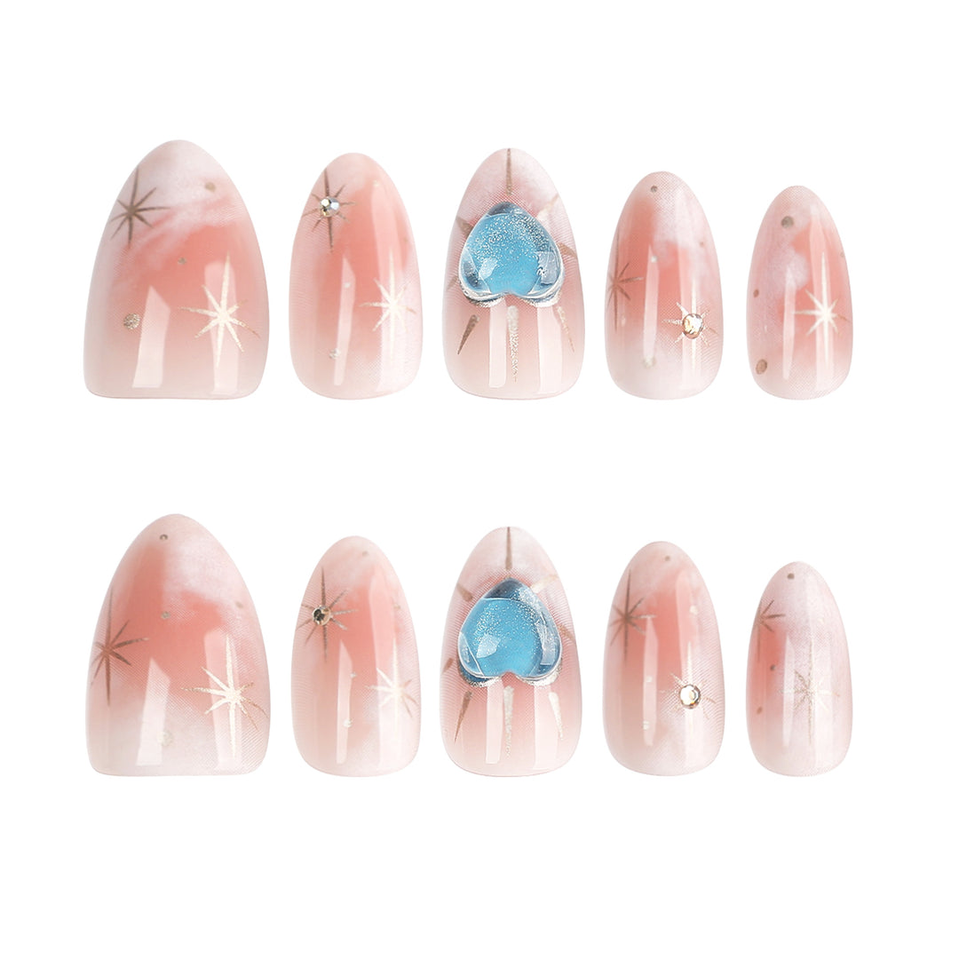 Nail design with decorative hearts and glitter accents Kalsten