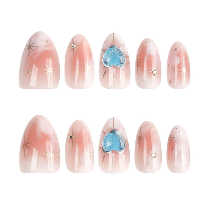 Nail design with decorative hearts and glitter accents Kalsten
