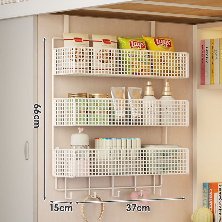 Wall-Mounted Grid Mesh Stacked Tiered Pantry and Bathroom Storage Baskets