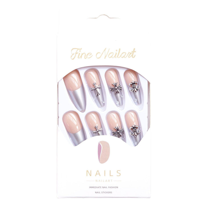 Decorative Press-On Nails with Silver Accents