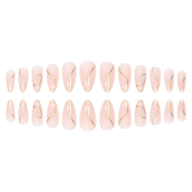 Artistic Stiletto Press-On Nails with Elegant Gold Accents Kalsten