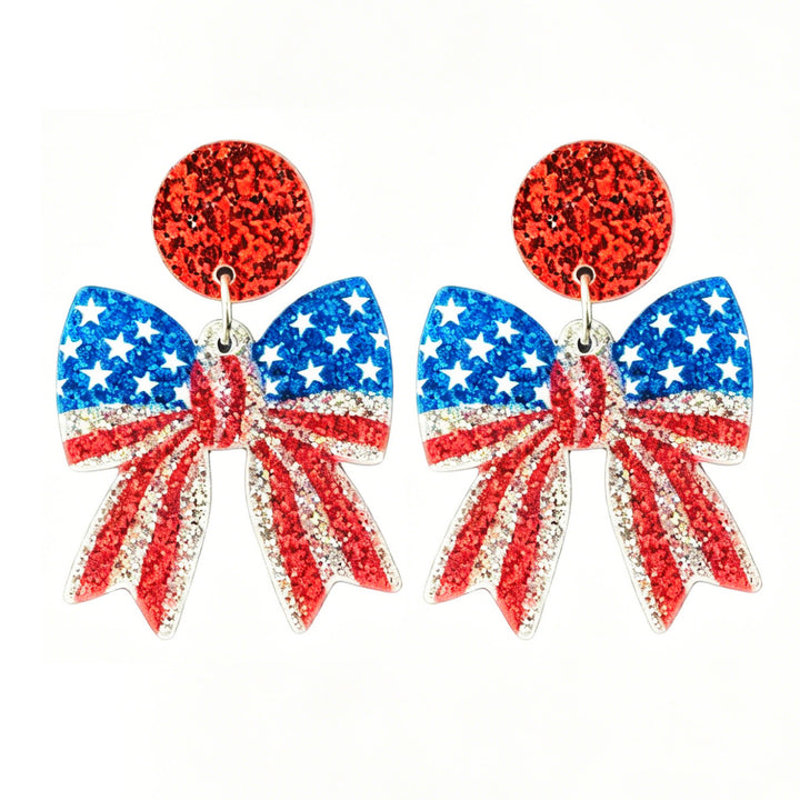 Ladies nan glittering bow earrings with stud closure and star stripe motif Kalsten