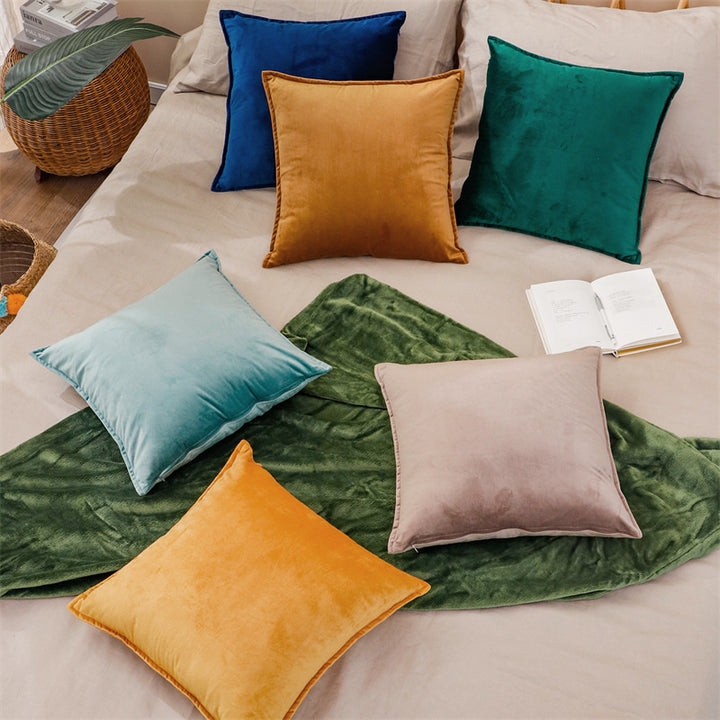 Velvet decorative cushion cover with concealed zipper and fine piping