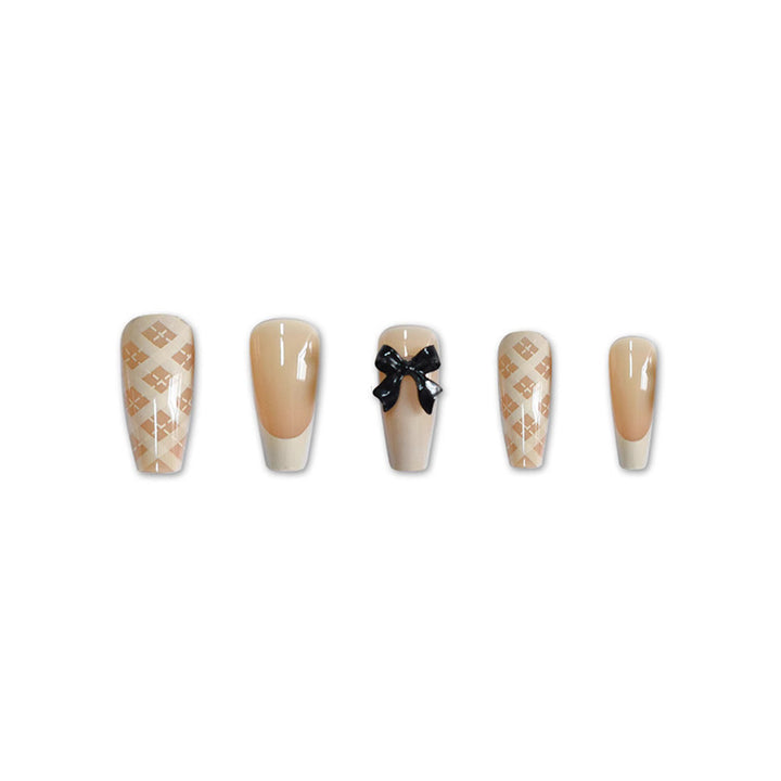 Stylish Press-On Nail Set with Decorative 3D Bow Accents Kalsten