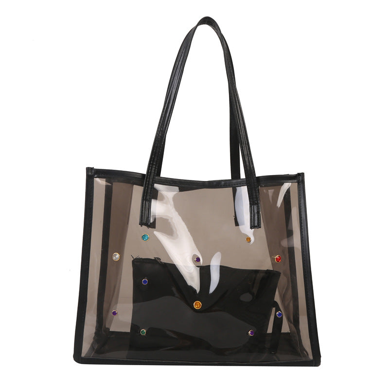 Transparent Fashion Tote Bag with Decorative Gems