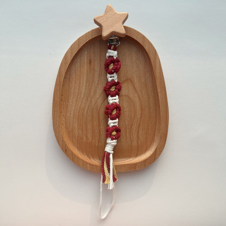 Macramé Stroller and Pacifier Lanyard with Wooden Star Clip