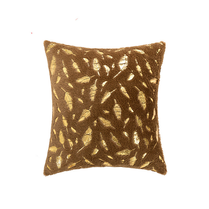 Square Plush Decorative Cushion with Metallic Feather Accent and Removable Cover