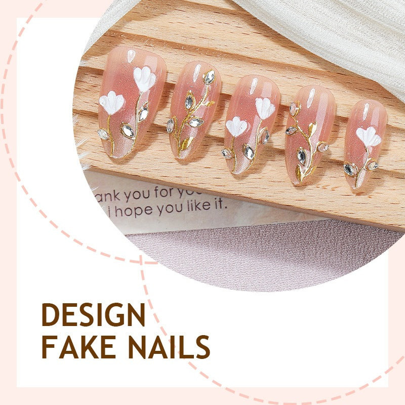 Artificial nail set with delicate floral patterns and elegant accents Kalsten