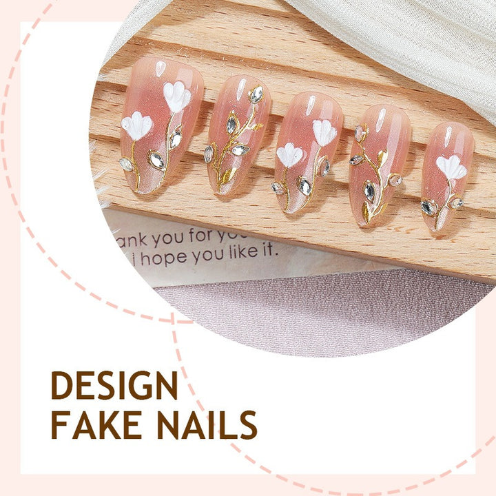 Artificial nail set with delicate floral patterns and elegant accents Kalsten