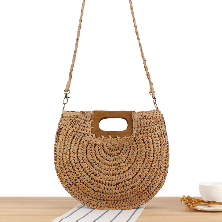 Handbag Made of High-Quality Plant Fiber Weave with Wooden Handle Kalsten