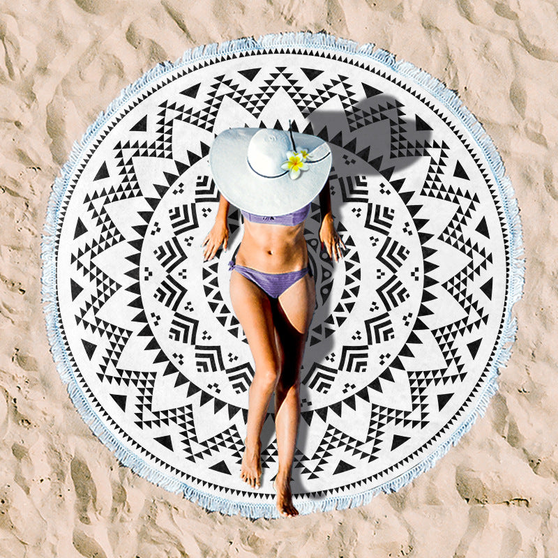 Round beach towel with artistic lotus design Kalsten