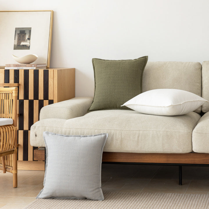 Square Natural Slub Linen Accent Cushion Cover with Welt Trim