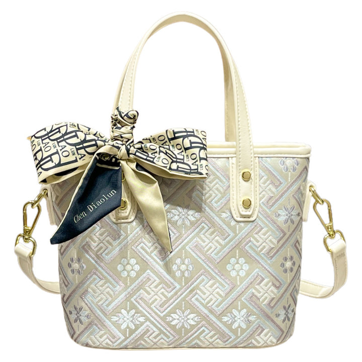 Elegant Handheld Tote Bag with Decorative Scarf