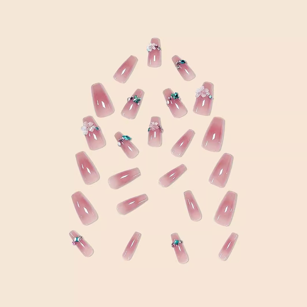 Elegant Decorative Flower-Embellished Press-On Nail Set