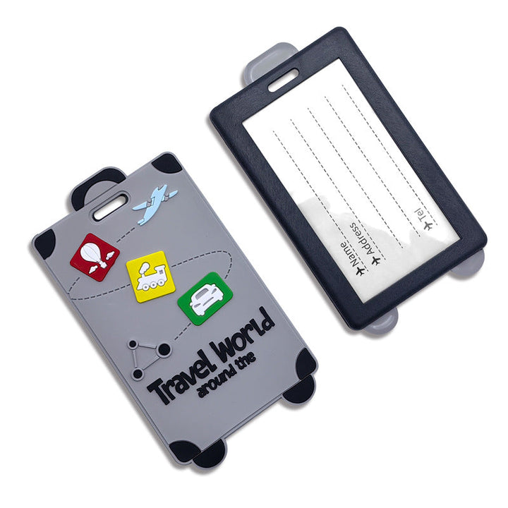 playful silicone luggage tag with clear ID window and embossed travel icons Kalsten