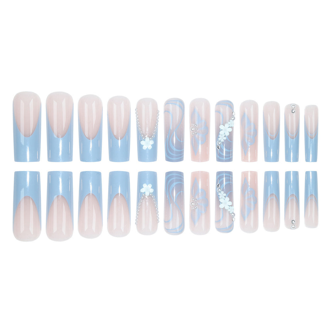 Artistic Acrylic Press-On Nails with Floral and Pearl Accents Kalsten