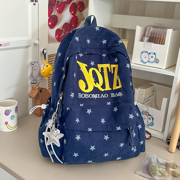 Stylish Star-Embellished Corduroy Backpack Kalsten