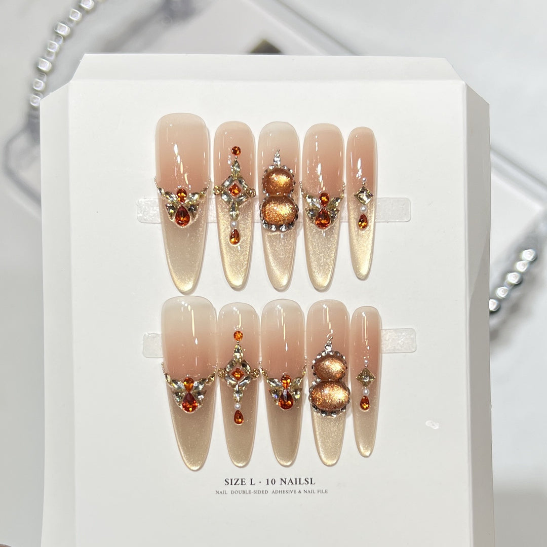 Artistic Press-On Nail Set with Elegant Floral Design Kalsten