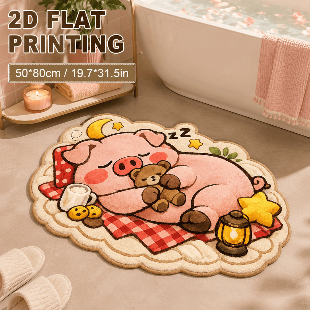 Playful Pig-Themed Plush Bath Mat
