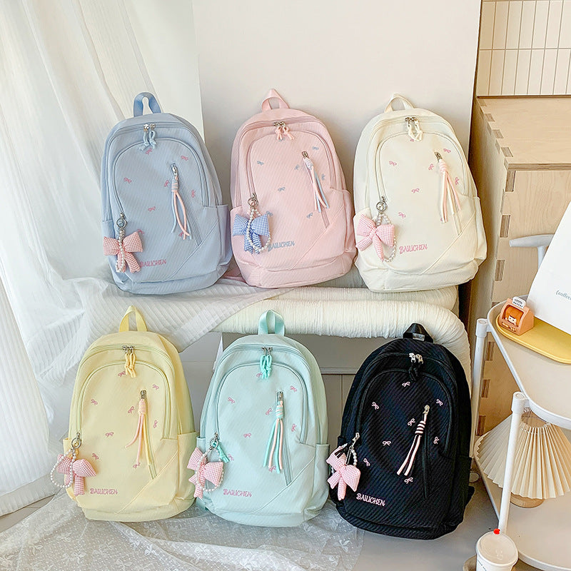 Stylish Embroidered Bow-Accent Casual Backpack Kalsten
