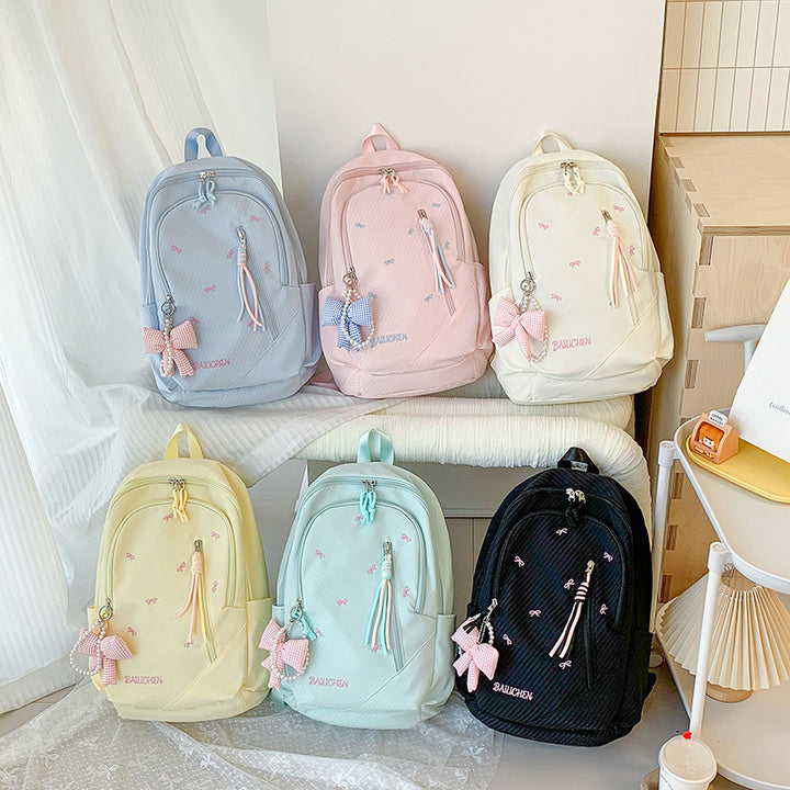 Stylish Embroidered Bow-Accent Casual Backpack Kalsten