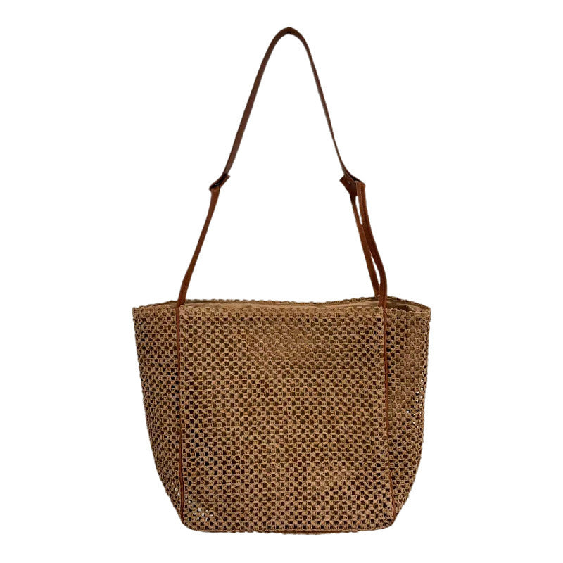 Fashionable mesh tote bag with leather handles Kalsten