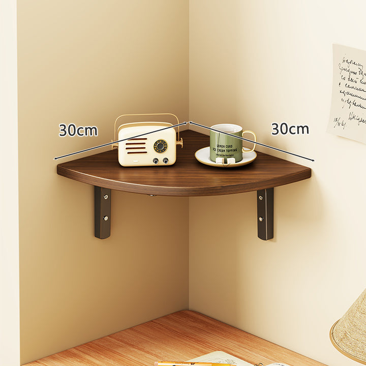 Solid Wood Corner Shelf with Metal Support Brackets
