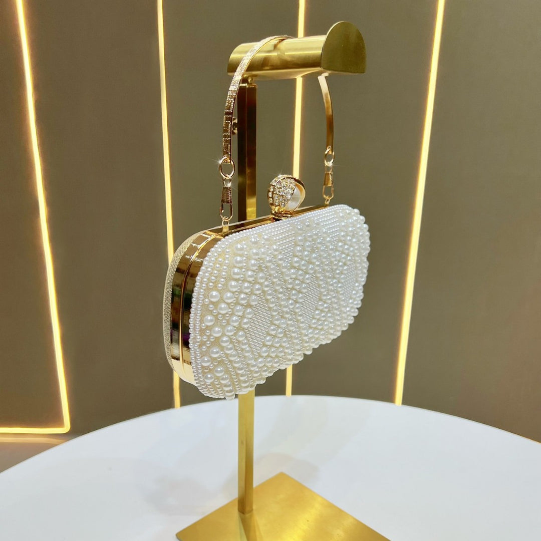 Elegant Pearl-Embellished Evening Bag
