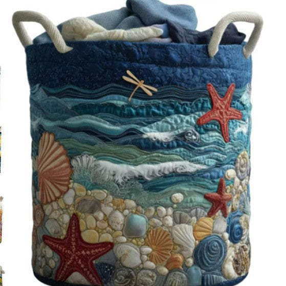 Quilted Decorative Laundry Storage Basket With Rope Handles Collapsible Fabric Organizer