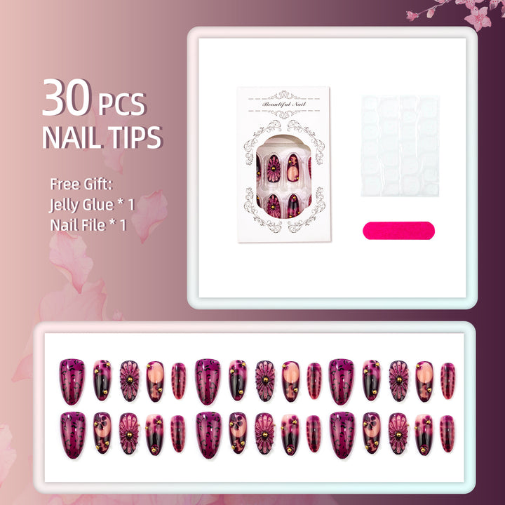 Decorative Press-On Nail Set with Artistic Design