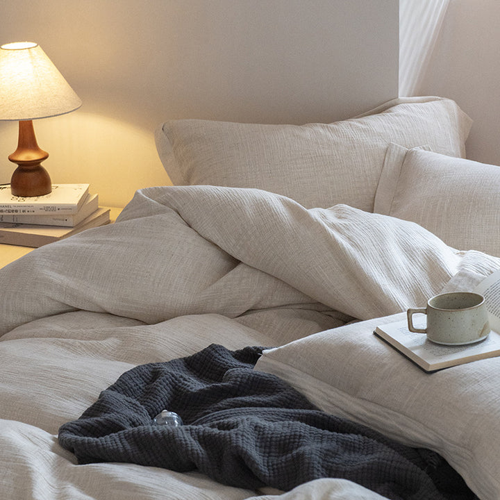 Duvet cover set made of cotton-linen blend with natural linen texture and extra-soft feel