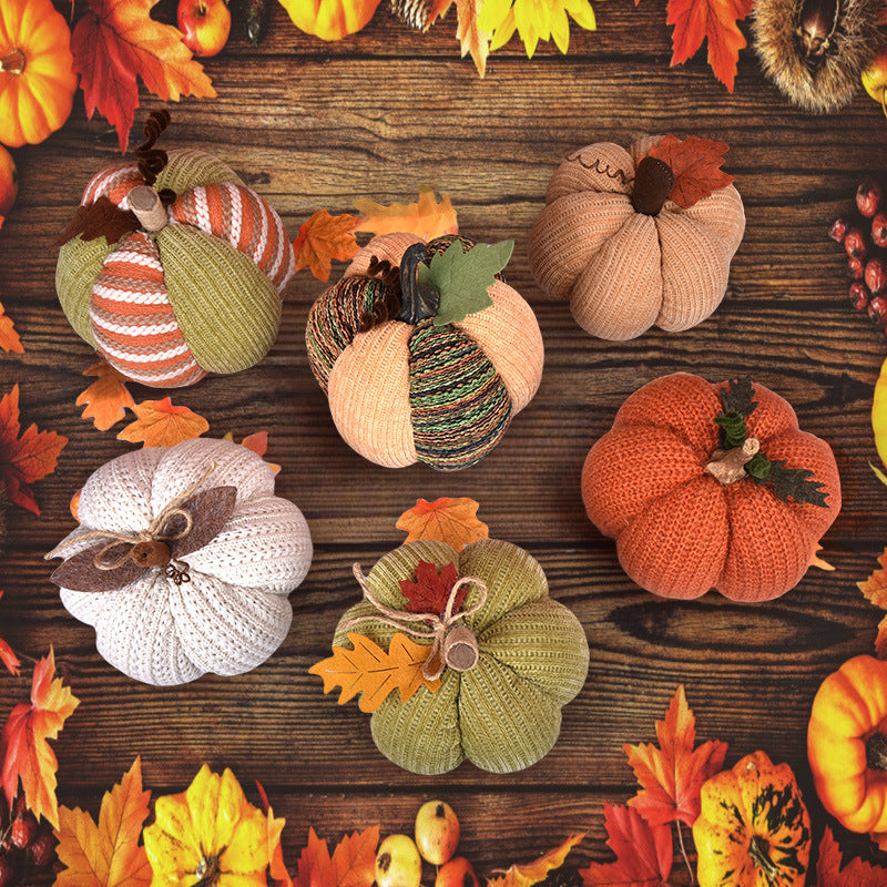 Handcrafted knitted decorative pumpkin as autumn table decoration
