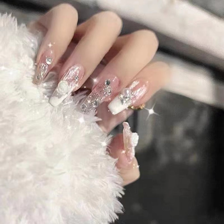 Elegant artificial nails with glitter and flower decoration Kalsten