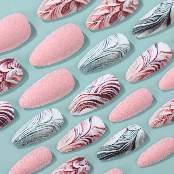 Artificial Nails Set with Modern Marble and Flower Patterns Kalsten