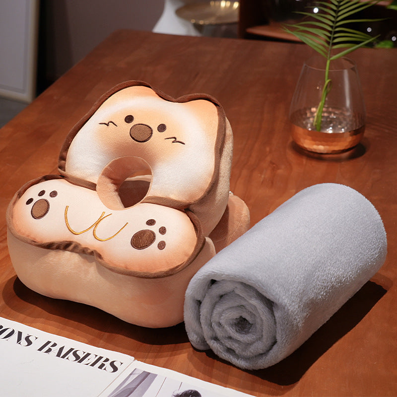 Memory foam head support and seat cushion set with center hole for head centering
