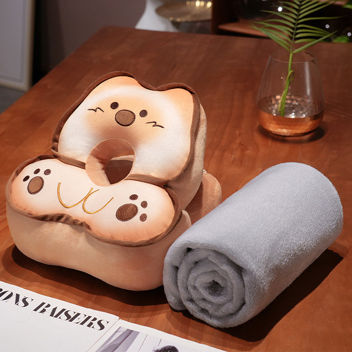 Memory foam head support and seat cushion set with center hole for head centering