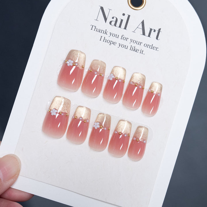Floral-Accent Glossy Press-On Nails