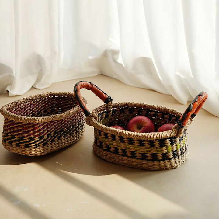 Women handwoven basket with colorful accents Kalsten