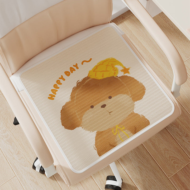 Cute Cartoon Bear Memory Foam Office Chair Seat Cushion with Non-Slip Backing