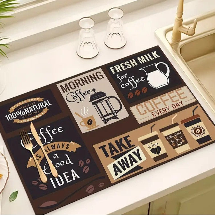 Coffee-Themed Decorative Kitchen Mat