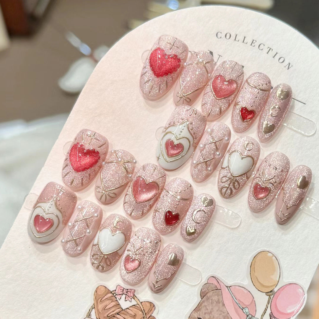 Glamorous Heart-Embellished Press-On Nails Kalsten