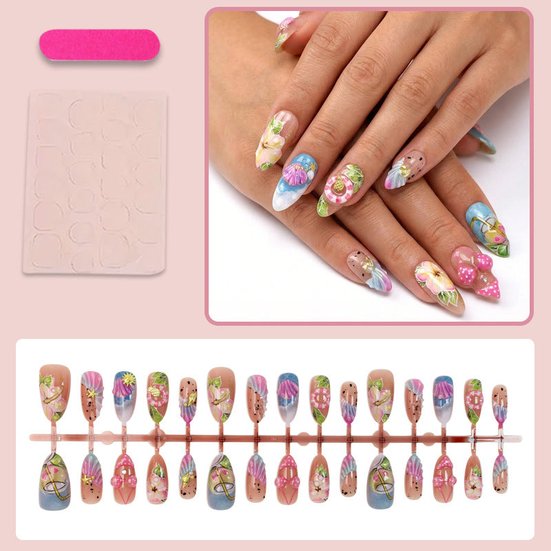 Artificial nail set with botanical designs and glamorous accents Kalsten