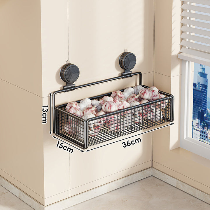 Wall-Mounted Suction Mesh Produce Storage Basket Set with Double-Tier Adjustable Rack