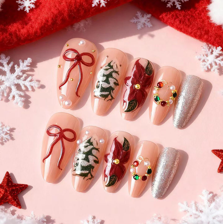 Festive Holiday-Themed Press-On Nail Art Set Kalsten 1790636494