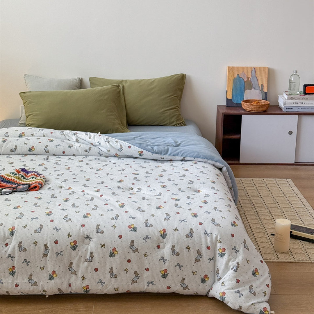 Padded futon mattress topper with cute cat pattern