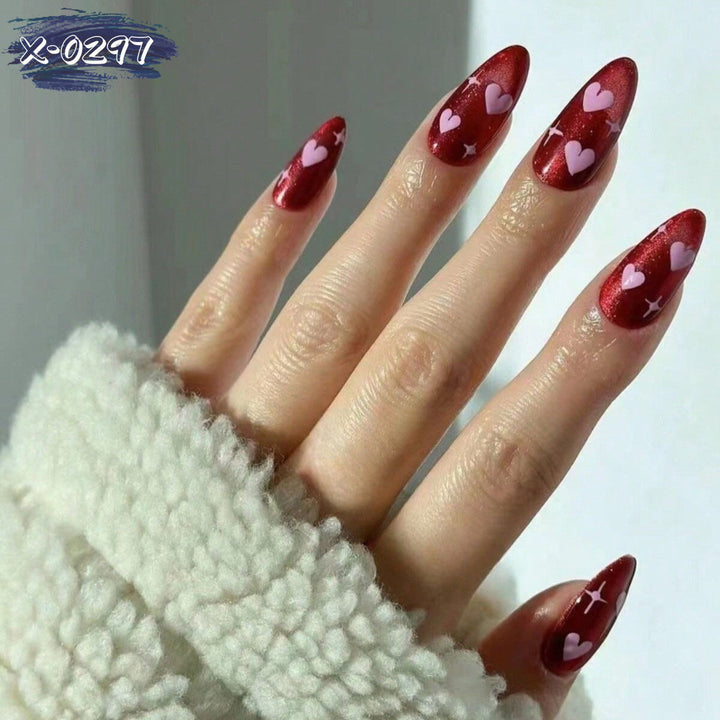 Heart-Patterned Glossy Press-On Nails Kalsten