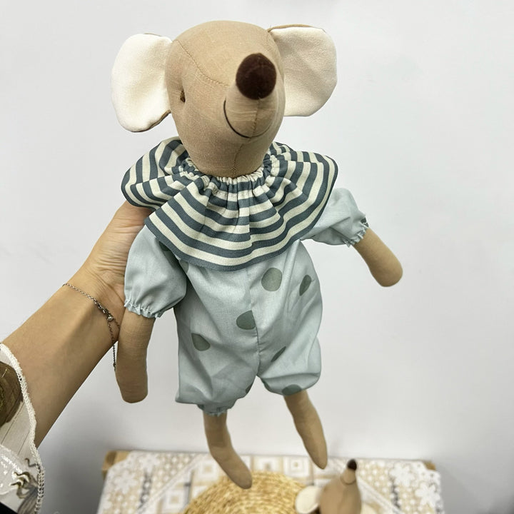 Handcrafted Organic Cotton Bunny Doll with Linen Jacket and Plaid Shorts