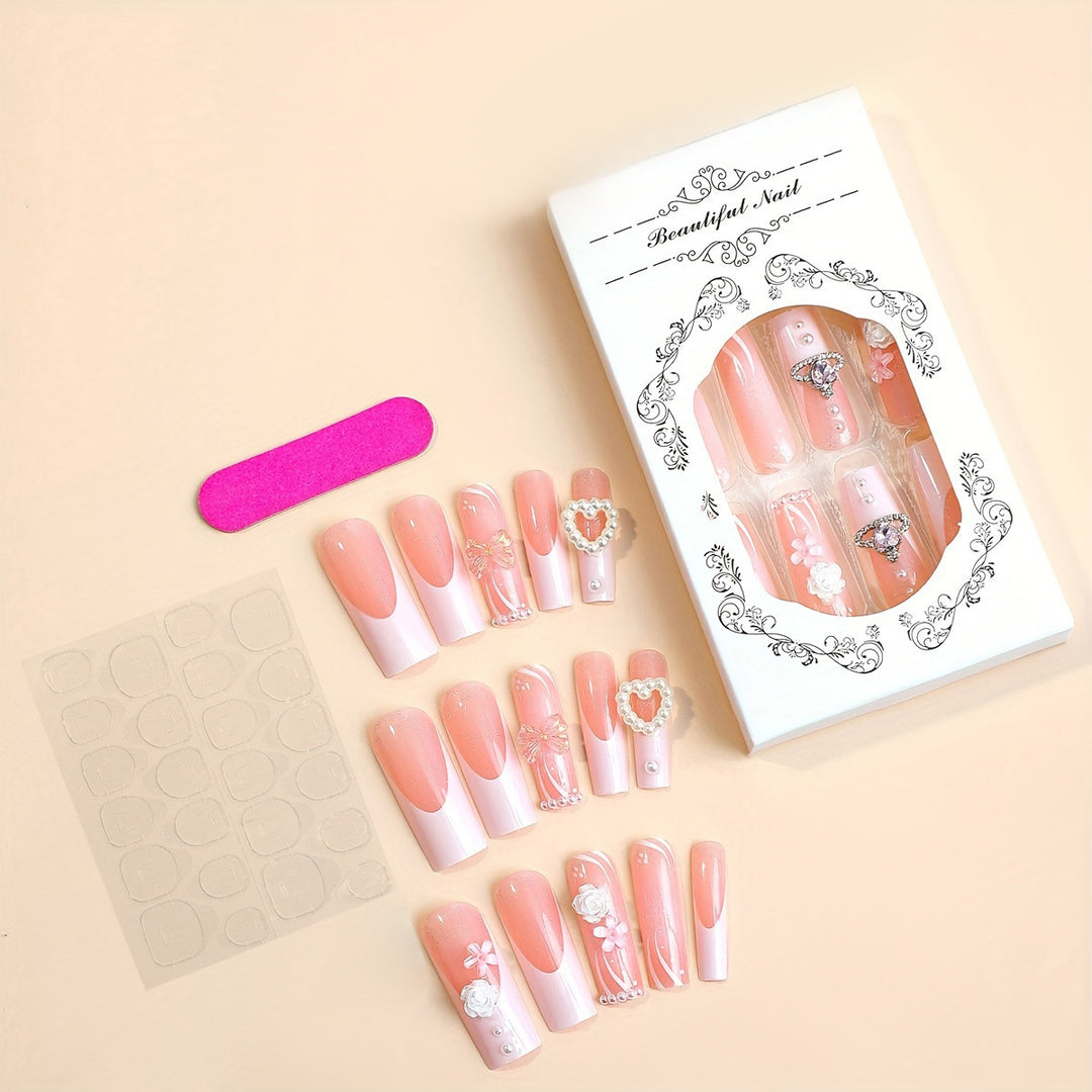 Artificial nail set with glamorous designs and decorative applications Kalsten