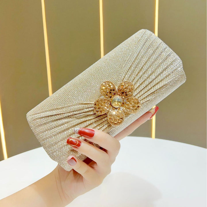 Decorative Rhinestone Flower Evening Clutch