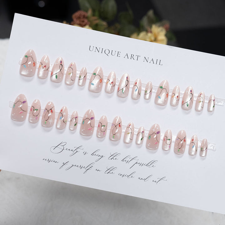 Artistic Press-On Nail Set with Unique Multicolor Design
